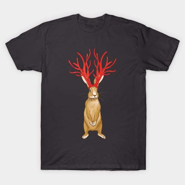 Cherry Licorice Jackalope T-Shirt by BlackBunnyDesignStudio